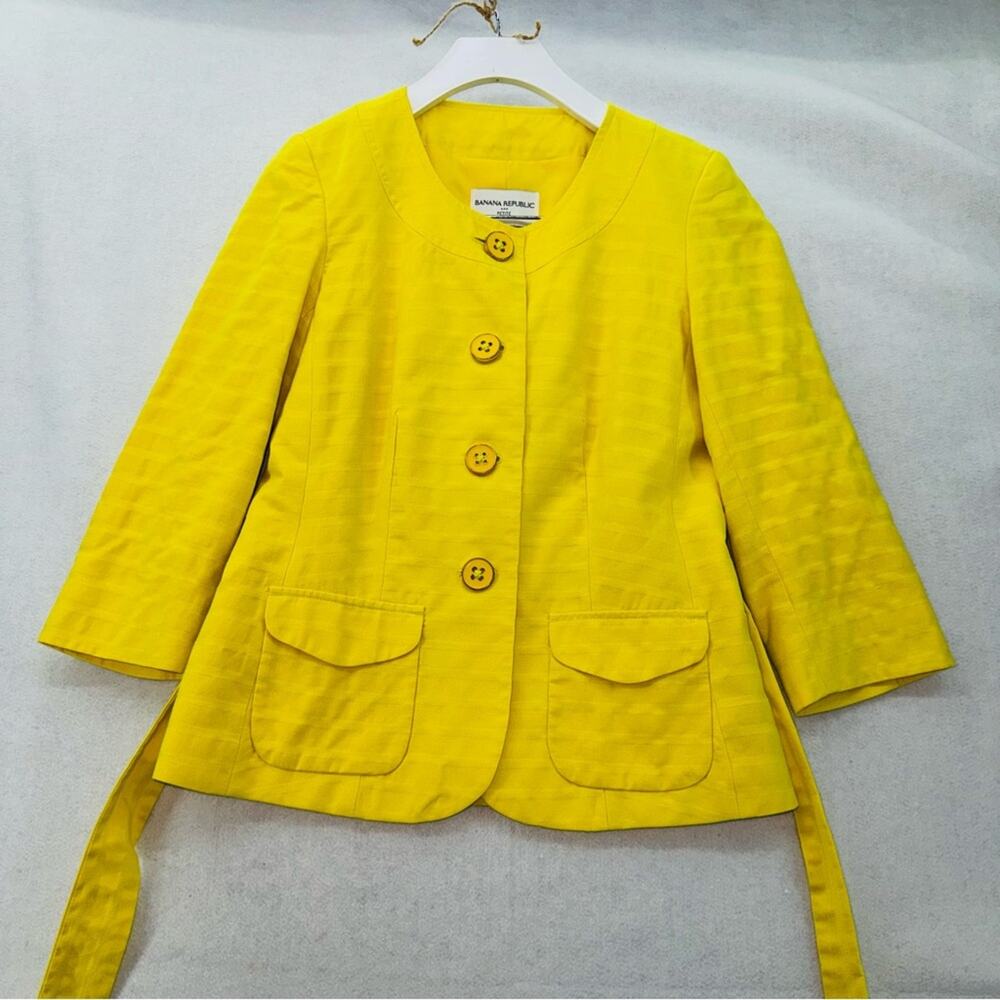 EUC Women’s Banana Republic Jacket Blazer 3/4 Sleeve Tie Waist 0 Petite Yellow